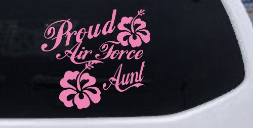 Proud Air Force Aunt Hibiscus Flowers Military Car or Truck Window Decal Sticker (Pink)