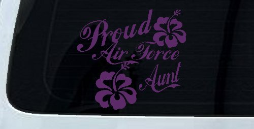 Proud Air Force Aunt Hibiscus Flowers Military Car or Truck Window Decal Sticker (Violet)