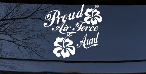 Proud Air Force Aunt Hibiscus Flowers Military Car or Truck Window Decal Sticker (White)