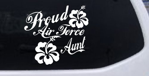 Proud Air Force Aunt Hibiscus Flowers Military Car or Truck Window Decal Sticker (White)