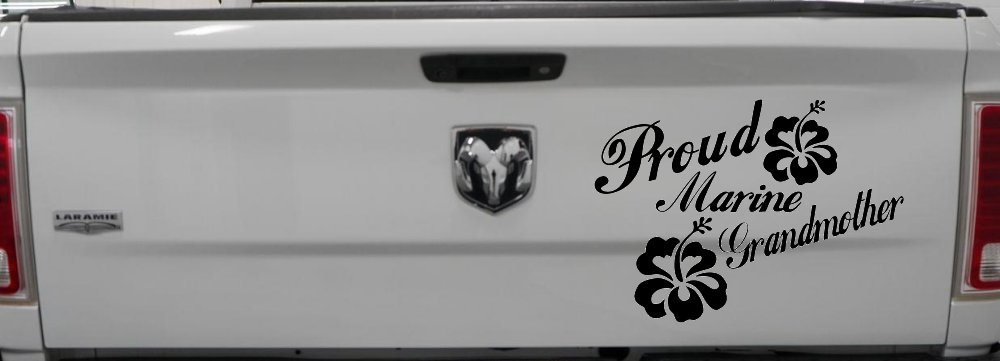 Proud Marine Grandmother Hibiscus Flowers Military Car or Truck Window Decal Sticker