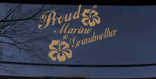 Proud Marine Grandmother Hibiscus Flowers Military Car or Truck Window Decal Sticker (Light Brown)