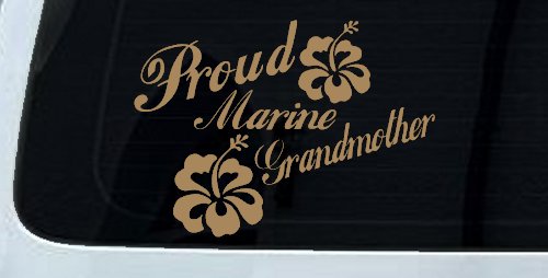 Proud Marine Grandmother Hibiscus Flowers Military Car or Truck Window Decal Sticker