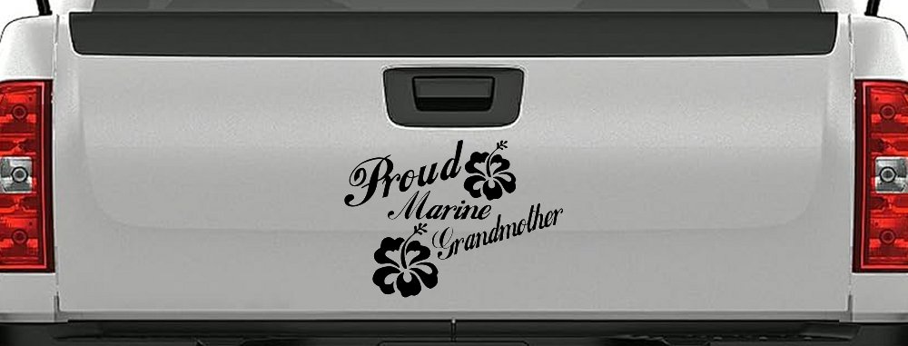Proud Marine Grandmother Hibiscus Flowers Military Car or Truck Window Decal Sticker