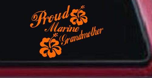 Proud Marine Grandmother Hibiscus Flowers Military Car or Truck Window Decal Sticker
