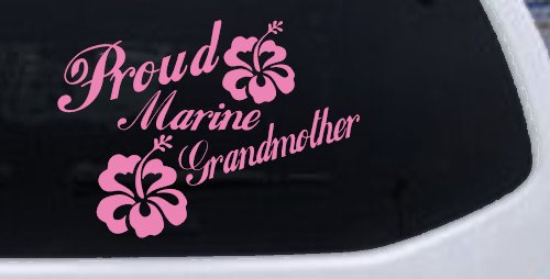 Proud Marine Grandmother Hibiscus Flowers Military Car or Truck Window Decal Sticker
