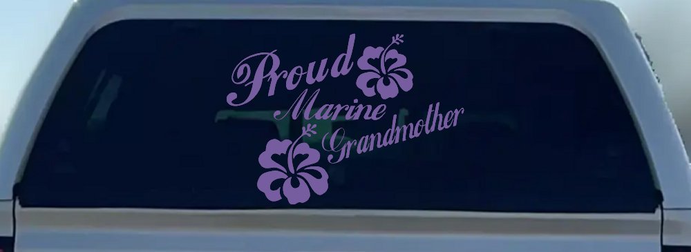 Proud Marine Grandmother Hibiscus Flowers Military Car or Truck Window Decal Sticker