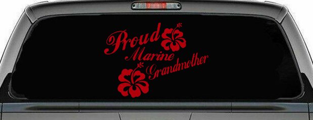 Proud Marine Grandmother Hibiscus Flowers Military Car or Truck Window Vinyl Decal Sticker (Red)