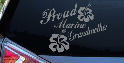 Proud Marine Grandmother Hibiscus Flowers Military Car or Truck Window Decal Sticker