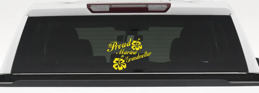Proud Marine Grandmother Hibiscus Flowers Military Car or Truck Window Vinyl Decal Sticker (Yellow)