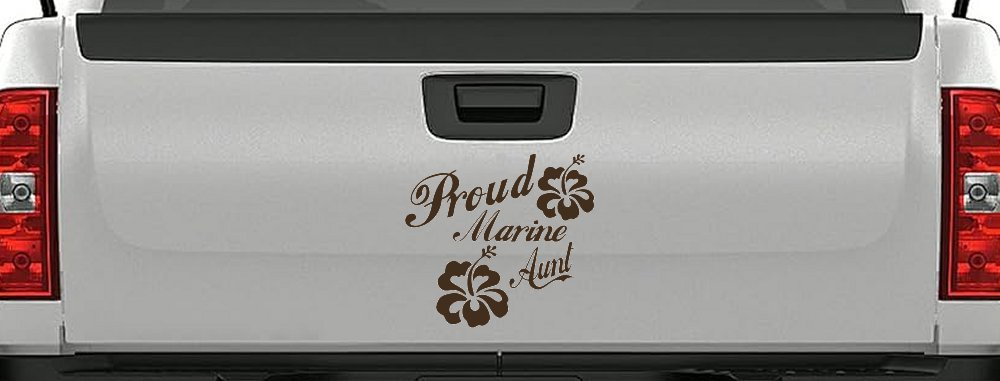 Proud Marine Aunt Hibiscus Flowers Military Car or Truck Window Decal Sticker