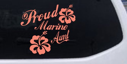 Proud Marine Aunt Hibiscus Flowers Military Car or Truck Window Vinyl Decal Sticker (Coral)