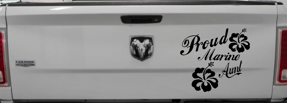 Proud Marine Aunt Hibiscus Flowers Military Car or Truck Window Decal Sticker
