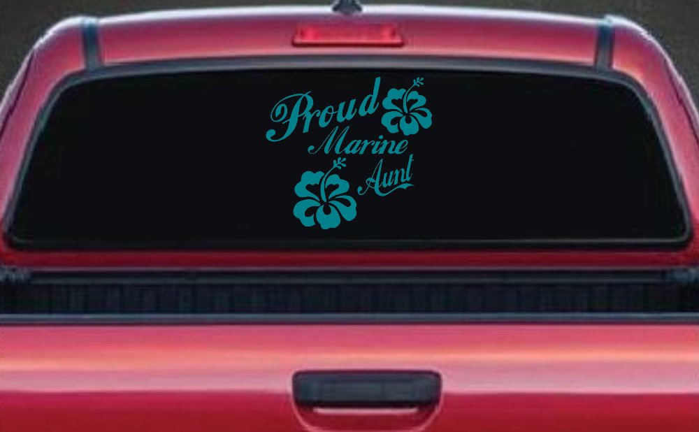 Proud Marine Aunt Hibiscus Flowers Military Car or Truck Window Decal Sticker