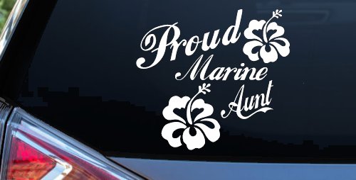 Proud Marine Aunt Hibiscus Flowers Military Car or Truck Window Vinyl Decal Sticker (White)