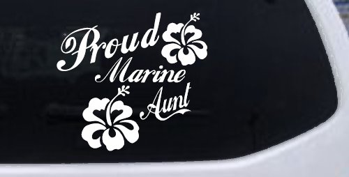 Proud Marine Aunt Hibiscus Flowers Military Car or Truck Window Decal Sticker