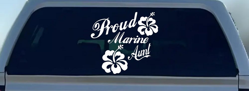 Proud Marine Aunt Hibiscus Flowers Military Car or Truck Window Decal Sticker