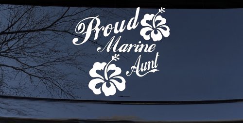 Proud Marine Aunt Hibiscus Flowers Military Car or Truck Window Decal Sticker