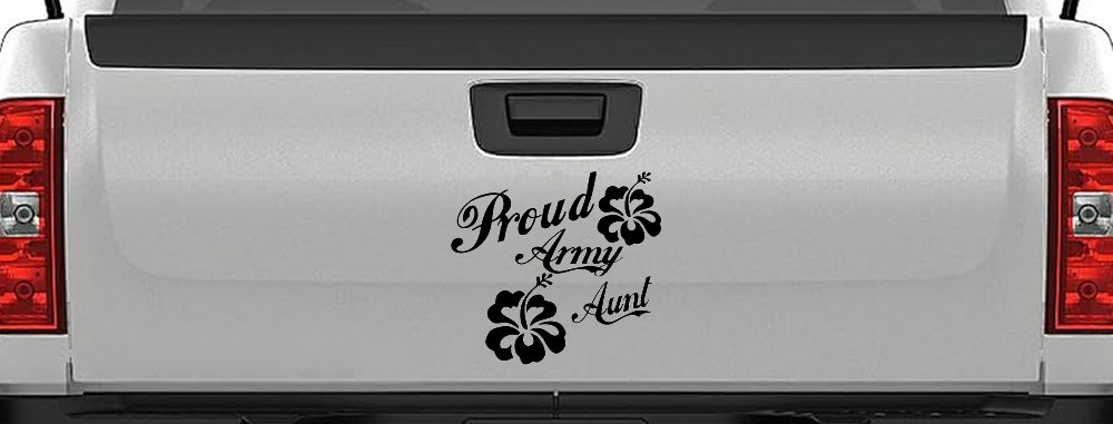 Proud Army Aunt Hibiscus Flowers Military Car or Truck Window Decal Sticker (Black)