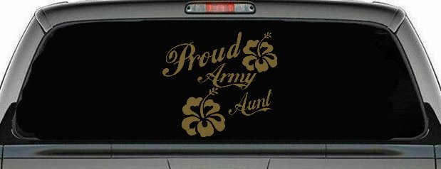 Proud Army Aunt Hibiscus Flowers Military Car or Truck Window Decal Sticker (Gold)