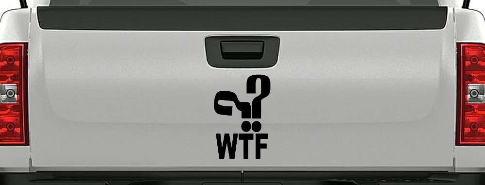 Funny WTF Funny Car or Truck Window Decal Sticker (Black)