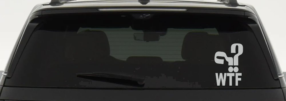 Funny WTF Funny Car or Truck Window Vinyl Decal Sticker (Light Gray)