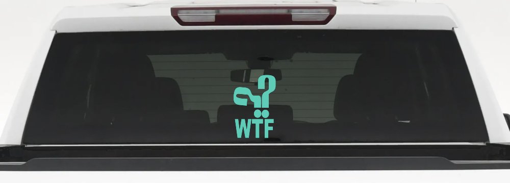 Funny WTF Funny Car or Truck Window Decal Sticker (Mint)