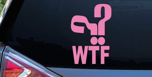 Funny WTF Funny Car or Truck Window Decal Sticker (Pink)