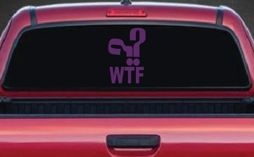 Funny WTF Funny Car or Truck Window Decal Sticker (Violet)