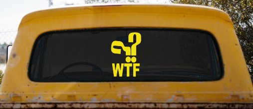 Funny WTF Funny Car or Truck Window Vinyl Decal Sticker (Yellow)
