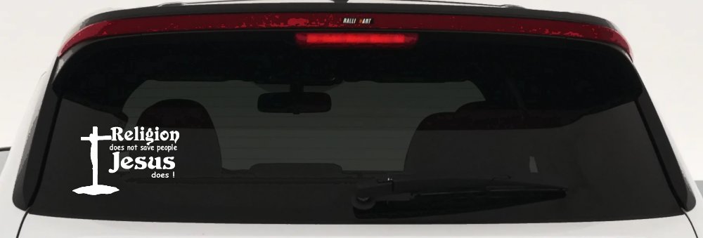 Religion Does Not Save People Jesus Does Christian Car or Truck Window Vinyl Decal Sticker (White)