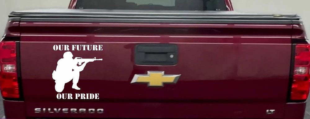 Our Future Our Pride Military Car or Truck Window Decal Sticker (White)