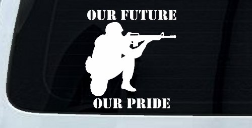 Our Future Our Pride Military Car or Truck Window Vinyl Decal Sticker (White)
