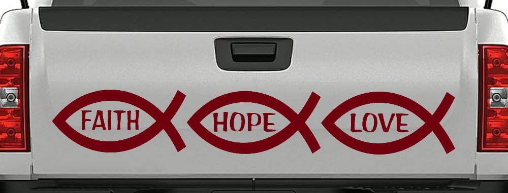 Christian Fish Faith Hope Love Car or Truck Window Decal Sticker (Burgundy)