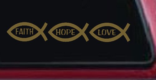 Christian Fish Faith Hope Love Car or Truck Window Decal Sticker (Gold)