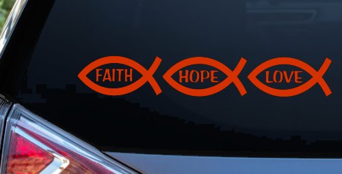 Christian Fish Faith Hope Love Car or Truck Window Vinyl Decal Sticker (Orange Red)