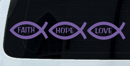 Christian Fish Faith Hope Love Car or Truck Window Decal Sticker (Purple)