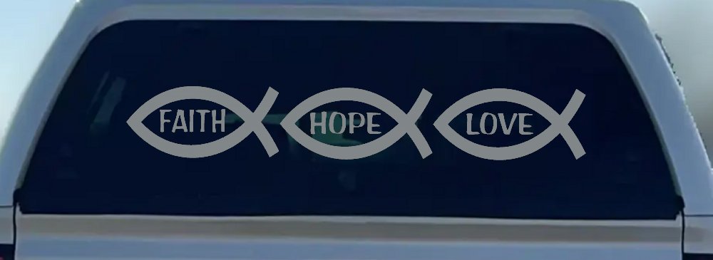 Christian Fish Faith Hope Love Car or Truck Window Decal Sticker (Telegrey)