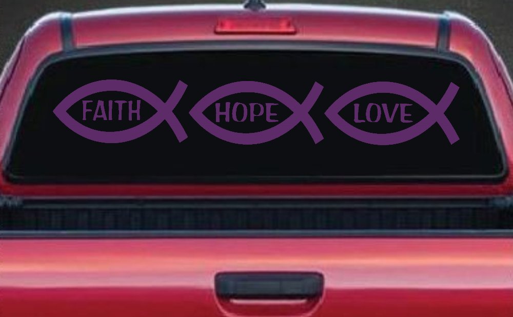 Christian Fish Faith Hope Love Car or Truck Window Decal Sticker (Violet)