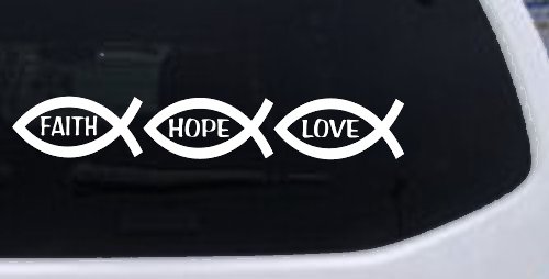 Christian Fish Faith Hope Love Car or Truck Window Vinyl Decal Sticker (White)