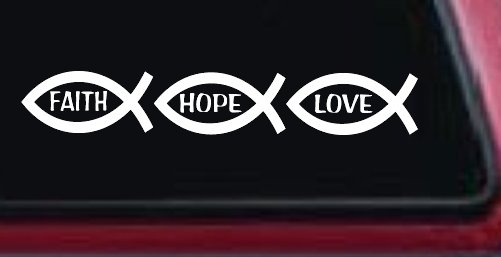 Christian Fish Faith Hope Love Car or Truck Window Decal Sticker (White)