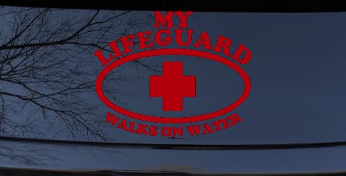 My Lifeguard Walks On Water Christian Car or Truck Window Decal Sticker (Red)