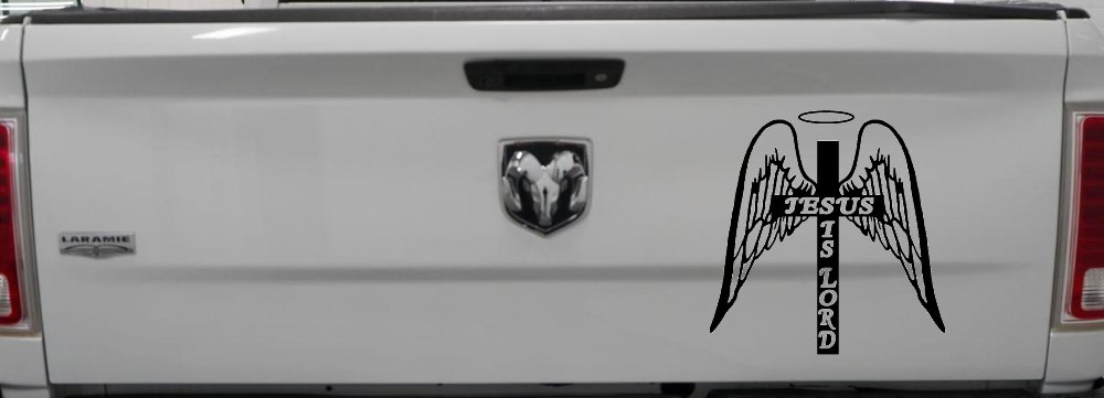 Jesus Is Lord Angel Wings Cross Halo Christian Car or Truck Window Decal Sticker