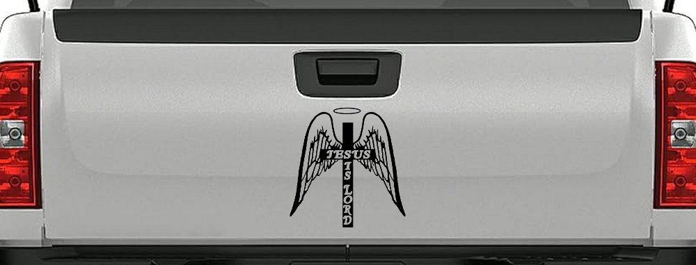 Jesus Is Lord Angel Wings Cross Halo Christian Car or Truck Window Decal Sticker