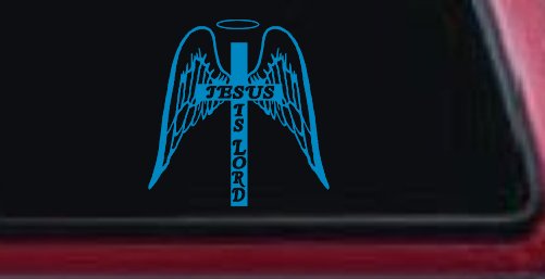 Jesus Is Lord Angel Wings Cross Halo Christian Car or Truck Window Decal Sticker