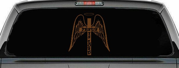 Jesus Is Lord Angel Wings Cross Halo Christian Car or Truck Window Vinyl Decal Sticker (Copper)