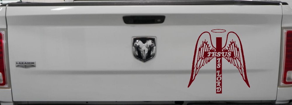 Jesus Is Lord Angel Wings Cross Halo Christian Car or Truck Window Decal Sticker