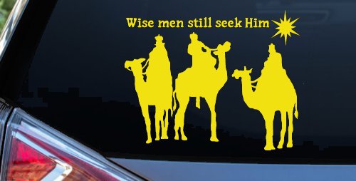 Jesus Wise Men Still Seek Him Christian Car or Truck Window Decal Sticker (Yellow)