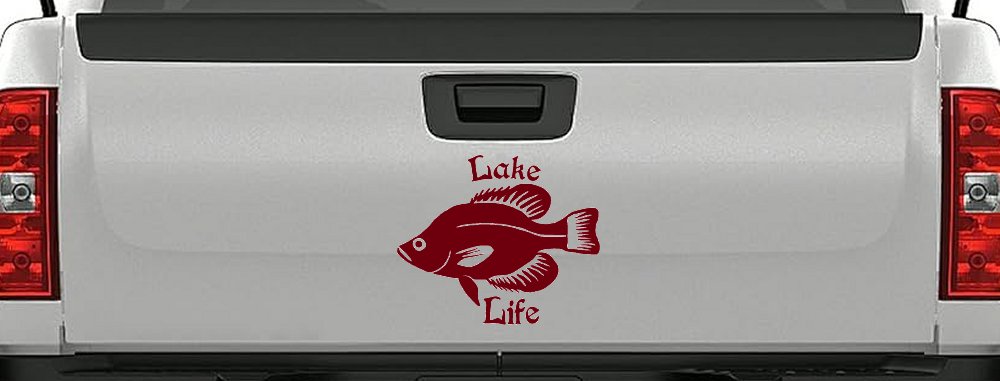 Lake Life Crappie Fishing Car or Truck Window Decal Sticker (Burgundy)