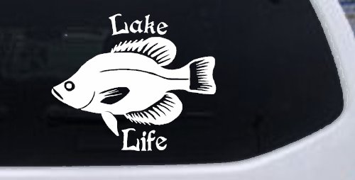 Lake Life Crappie Fishing Car or Truck Window Decal Sticker (White)